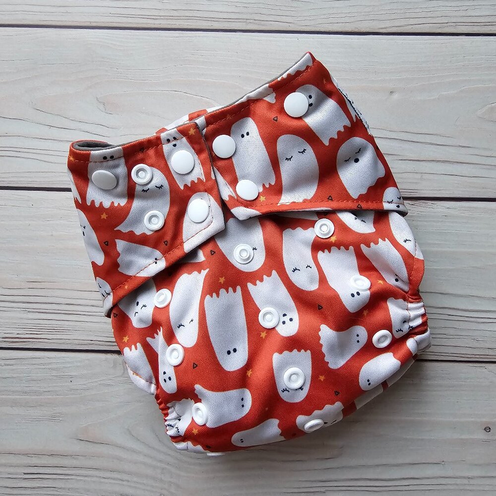 NEW! La Petite Ourse Pocket Cloth Diaper with 2 Bamboo Inserts - Halloween Ghost